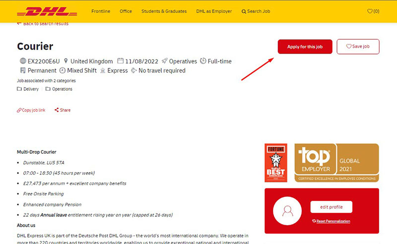 Steps to apply for a job offer at DHL (5)